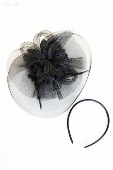 Gothic Haarschmuck „Dark Blossom“ mit Federn & Schleiernetz